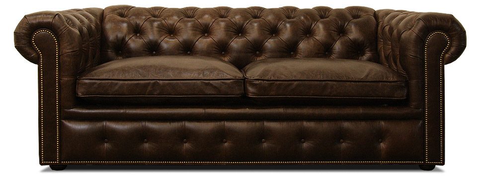 темно-коричневый кожаный диван честер с механизмом трансформации