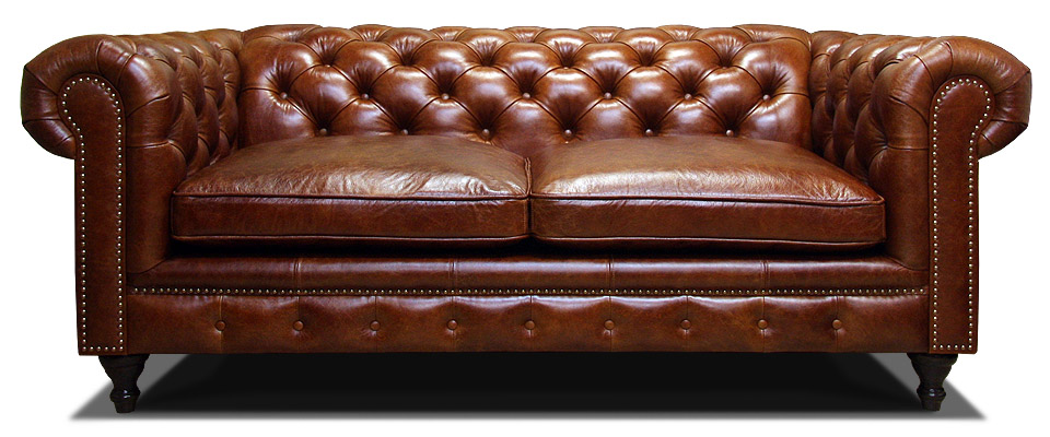 двухместный классический кожаный диван на ножках